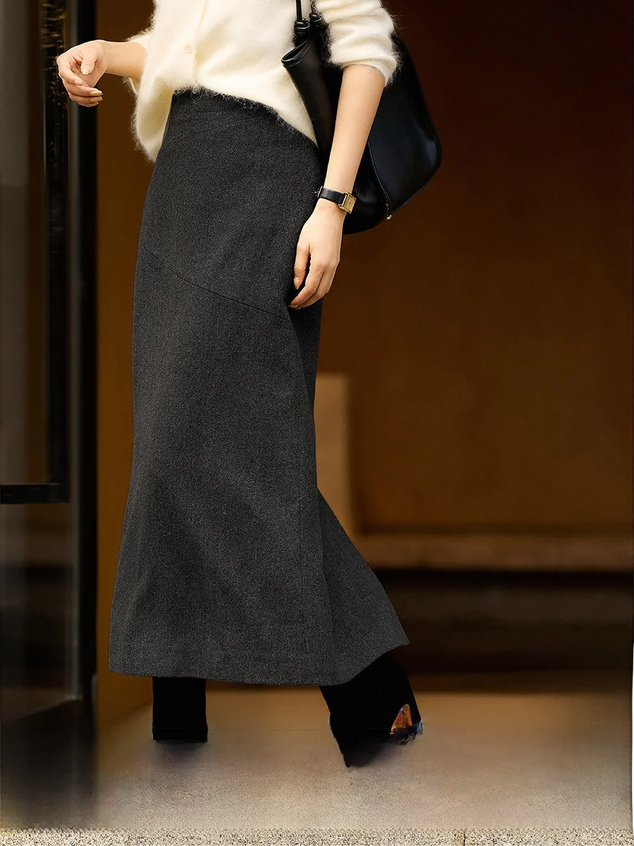 

Женская прямая юбка Ele TR из шерсти и полиэстера, парижский стиль, для офиса, двойная версия, удлиненная, с высокой талией