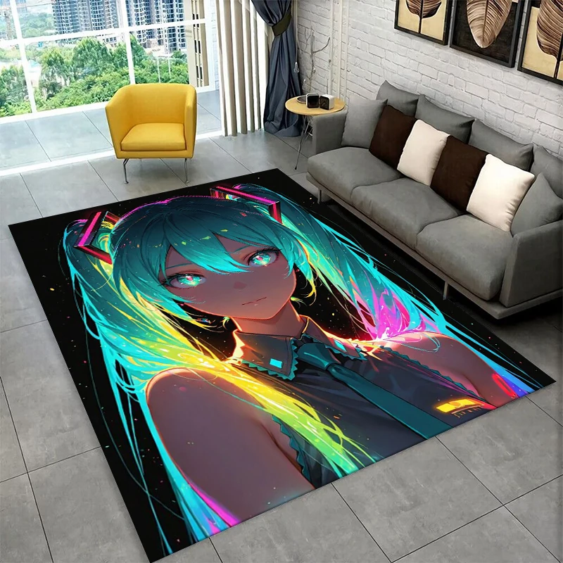 Music Girl M-MIKU Cartoon Carpet Rug for Playroom Bedroom Living Room Sofa Home Decor,kid Game Area Rug Non-slip Floor Mat