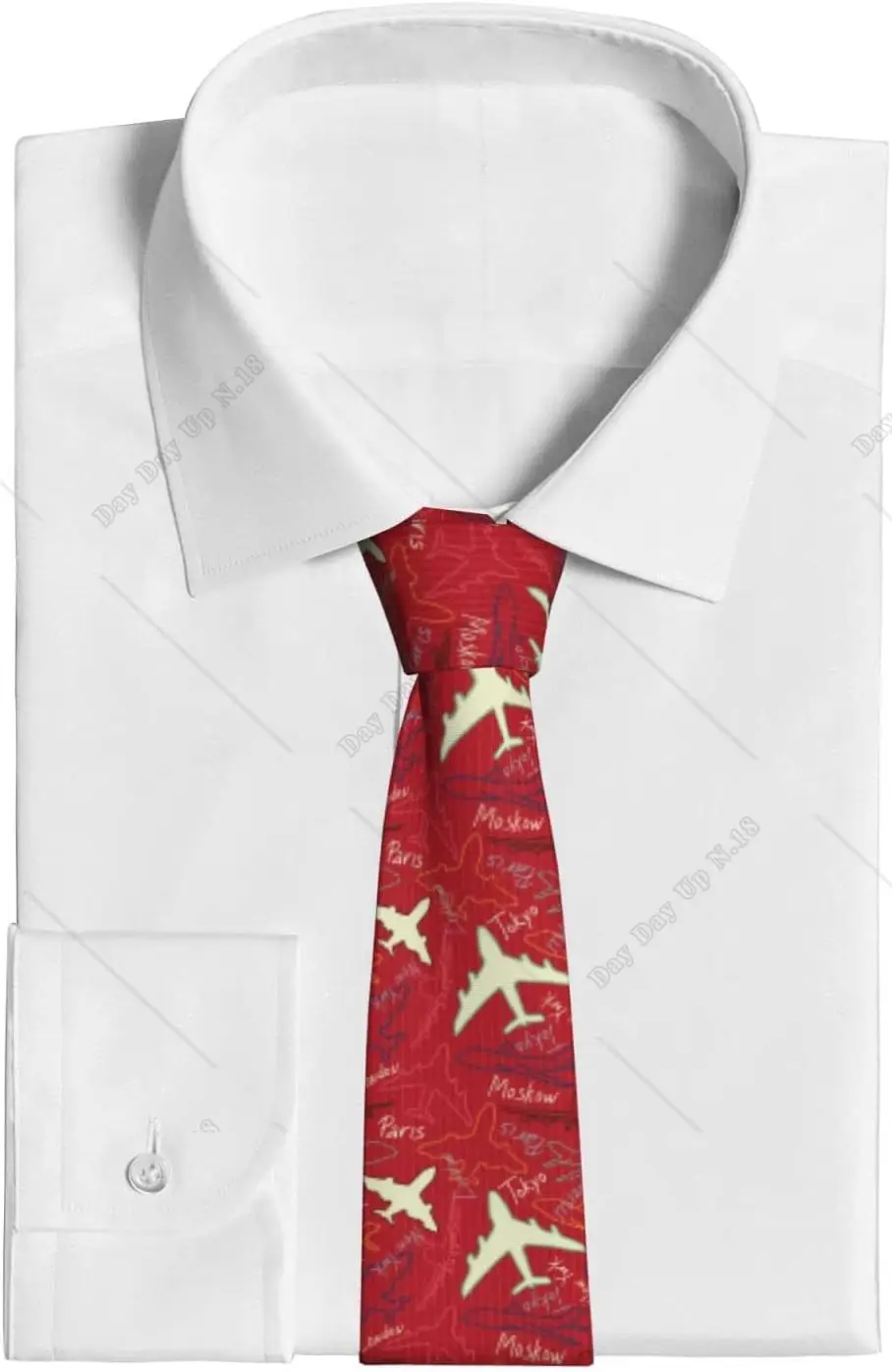 Plane Red Holiday Work Men‘s Neckties Novelty Skinny Ties for Men Gifts for Office Holiday Party, One Size Neck Tie One Size