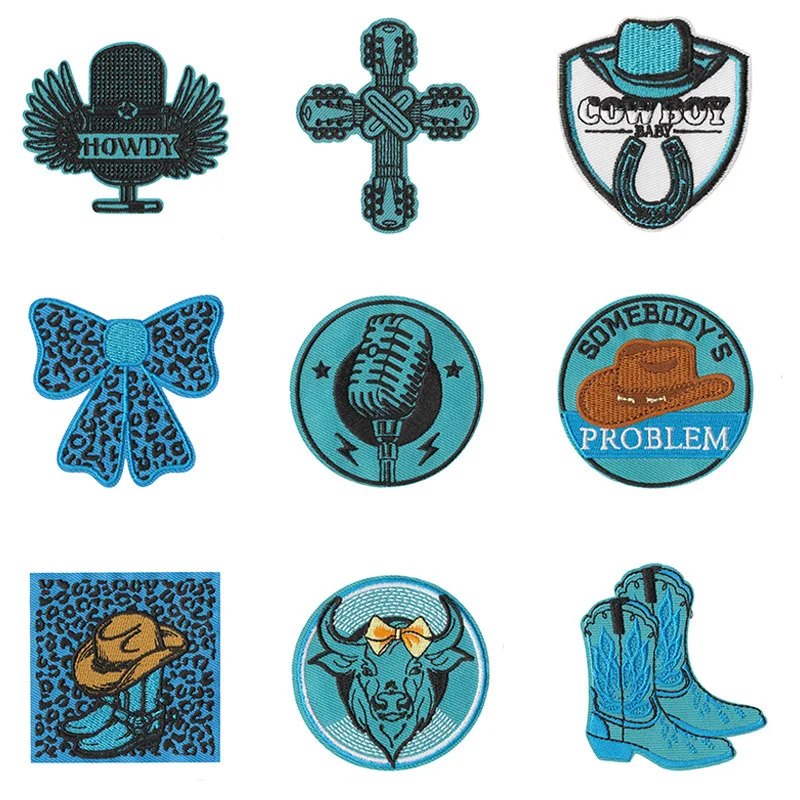 

1/9PCS Cool Cowboy Boots Patch Personality Embroidered Clothes Crafts Badges DIY Cartoon Apparel Sewing Supplies for Clothing.