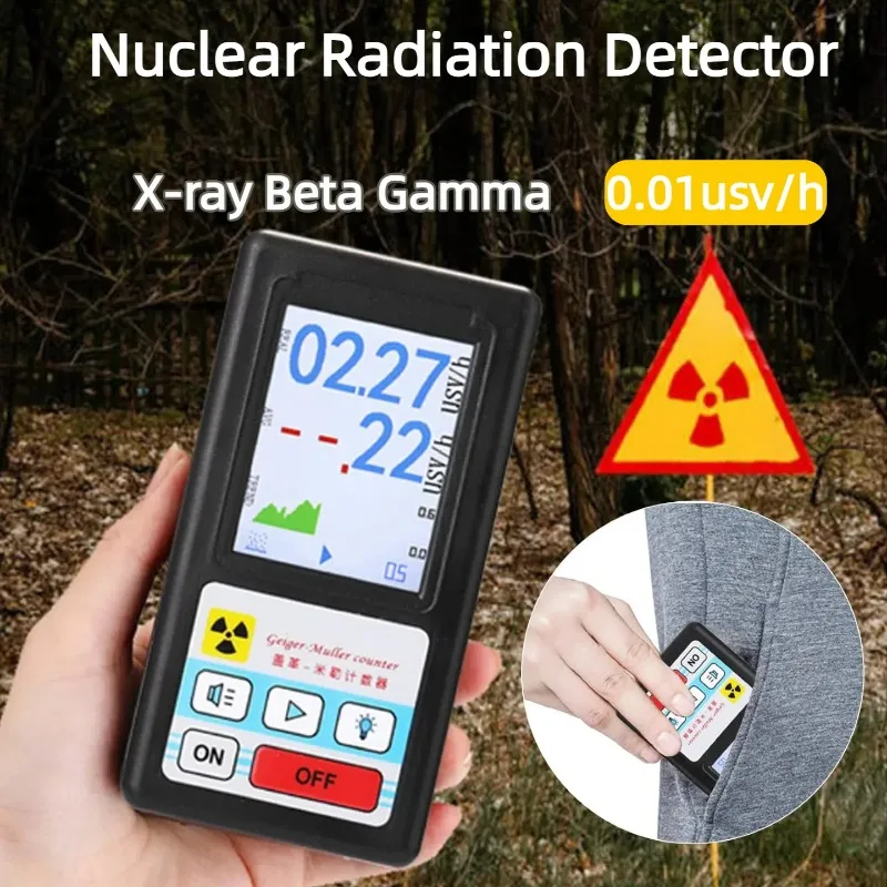 Nuclear Radiation Detector Portable Geiger Counter Dosimeter with LCD Display ±10% Accuracy for Beta Gamma and X Rechargeable Ha