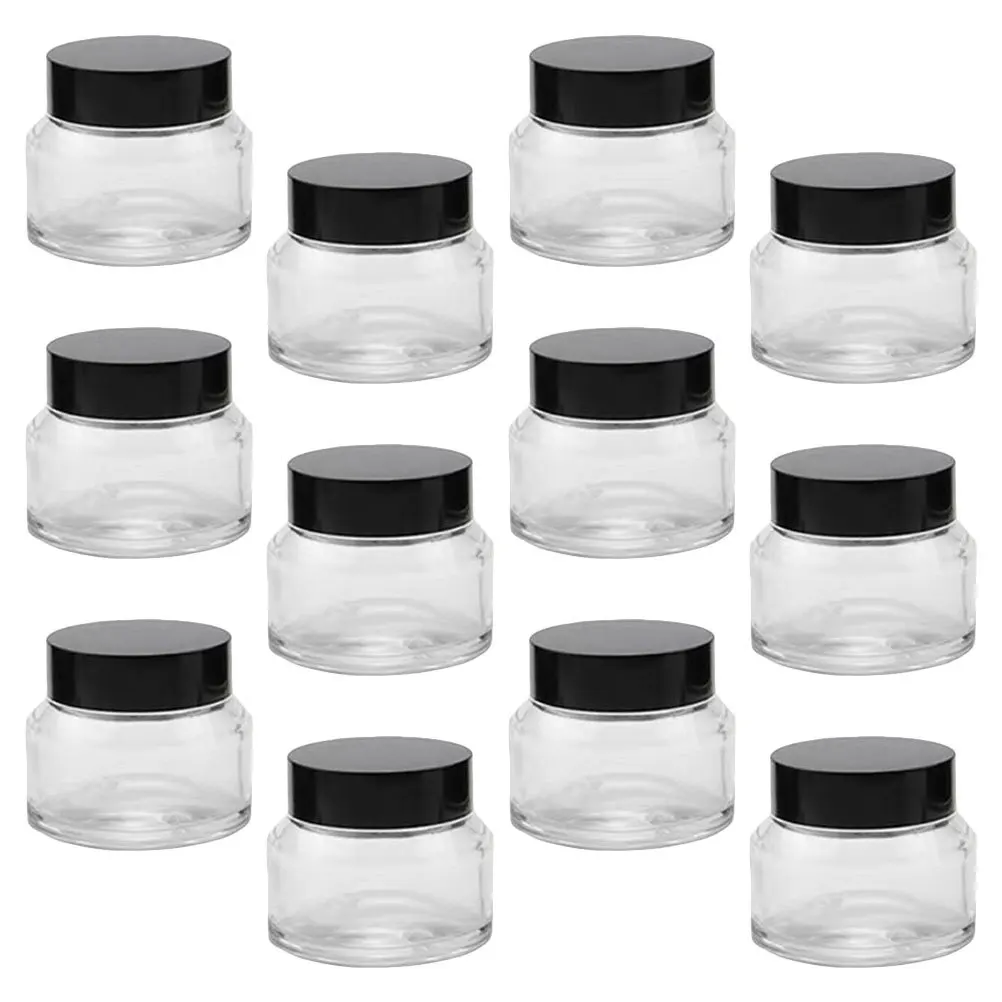 

12Pcs Face Cream Bottles Glass Empty 50G Refillable Sub Containers Travel Cosmetics Storage Jars Portable Compact Lotion Holder