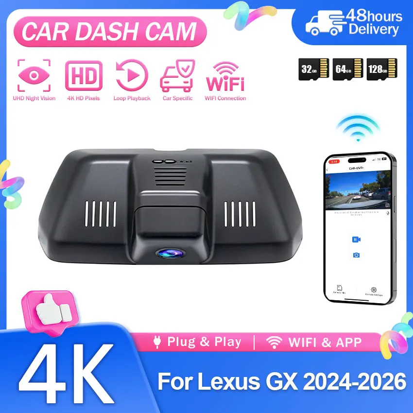 WiFi & APP 4K Dash Cam For Lexus GX550 GX550h 3rd Gen J250 2024 2025 2026 Dash Car Camera HD Night Vision Plug and Play