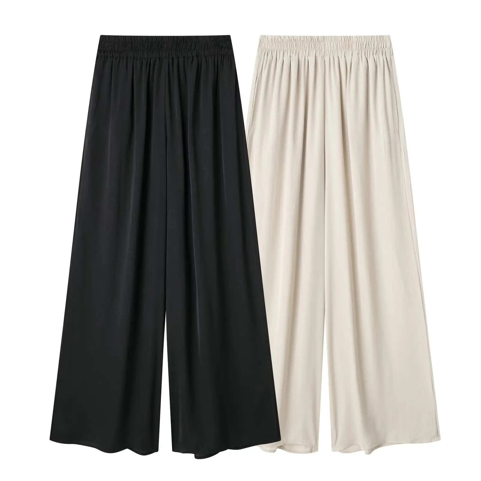 

Elastic Waist Wide Leg Pants For Lady 2024 New Summer Casual Style slim fit Microfold Ankle-Length Wide Leg Pants