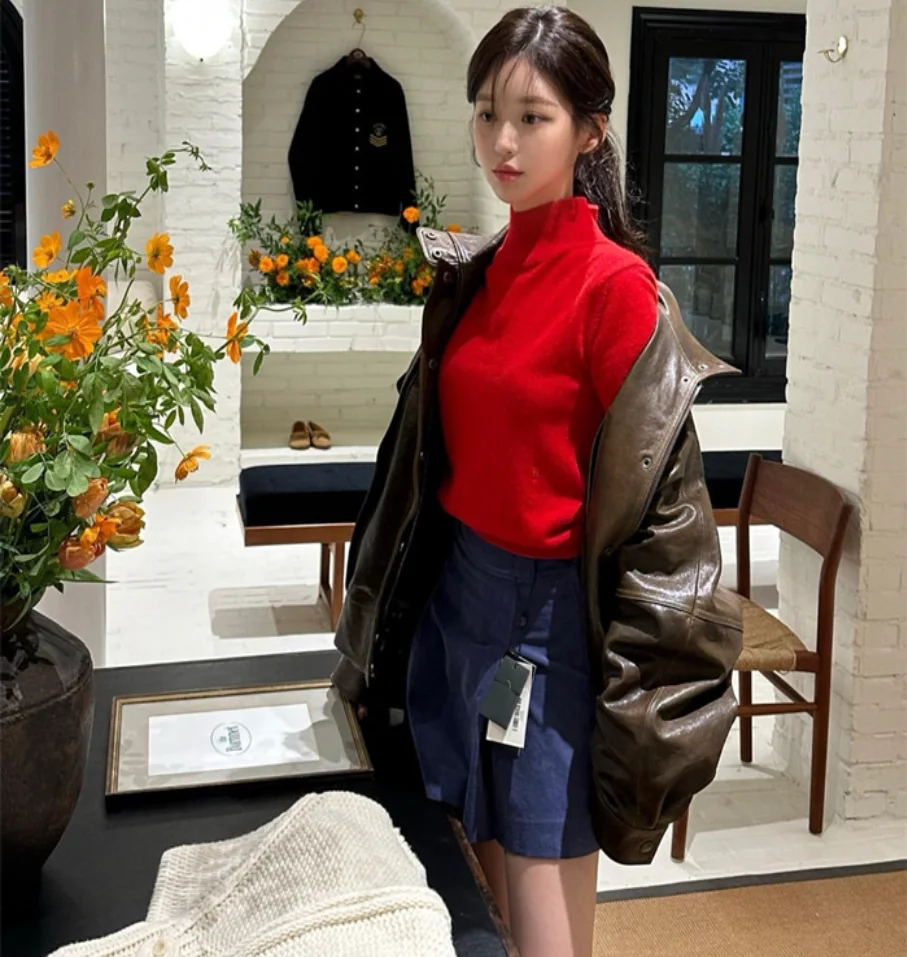 Pull en laine tricoté effet amincissant pour femme, col haut, couleur Pure, polyvalent, basique, pour les déplacements, Faion ort Sve