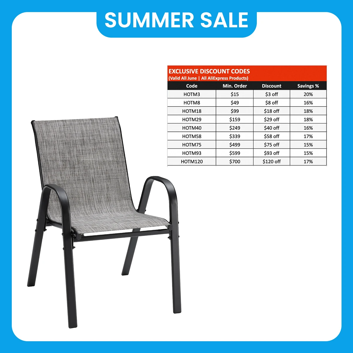 

Stackable Outdoor Dining Chairs, Textilene Patio Chairs with Powder-Coated Frame, All-Weather for Backyard, Balcony