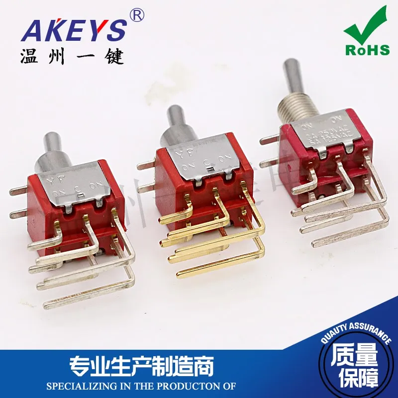 202 Buttons Connector MTS-202C4 6-Leg Two-Gear Curved Foot Gold-Plated Rocker Arm Switch Hole 6M High Quality