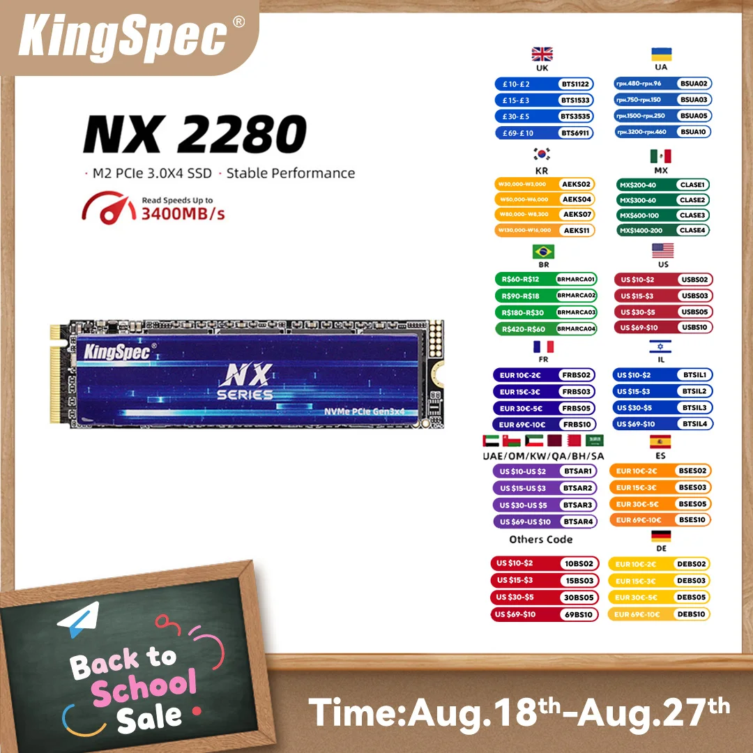 KingSpec SSD M2 NVME 512 ГБ 256 ГБ 1 ТБ SSD M