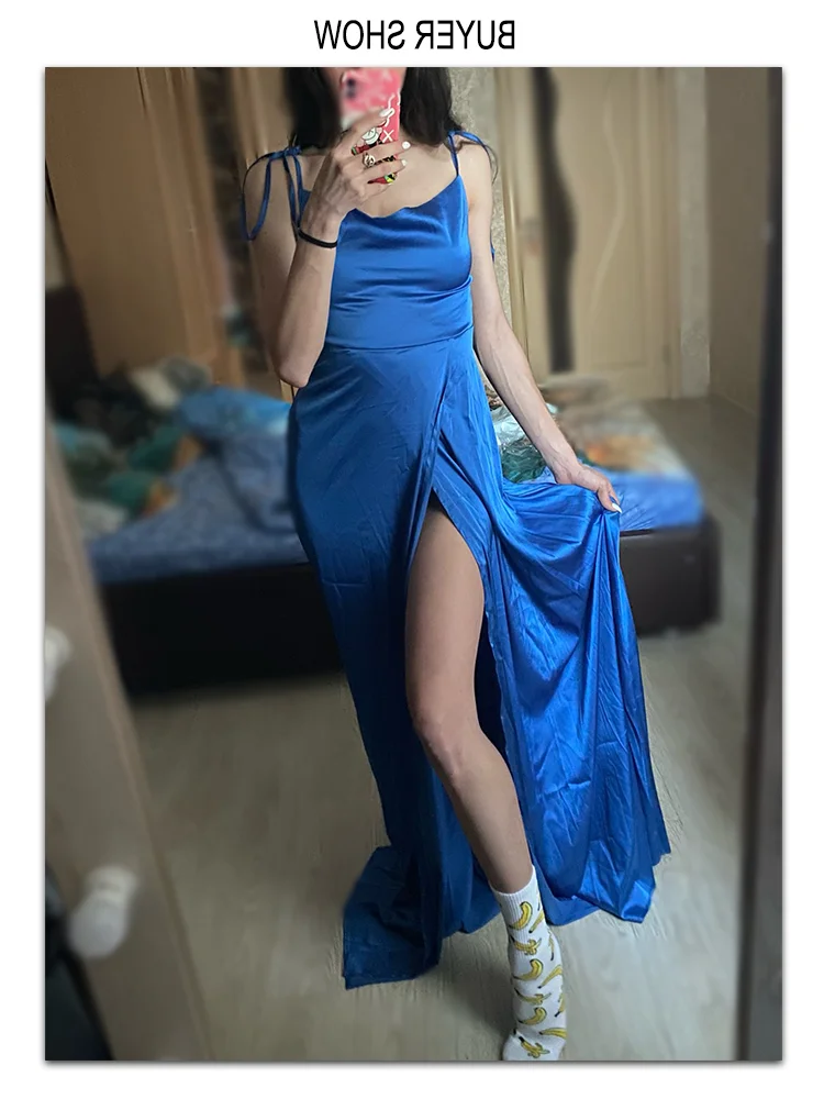 Romagic Sexy Mint Backless LaceUp Bridesmaid Dress Evening Gown Green Satin Slip Slit Leg Square Neck Wedding Party Long Dresses