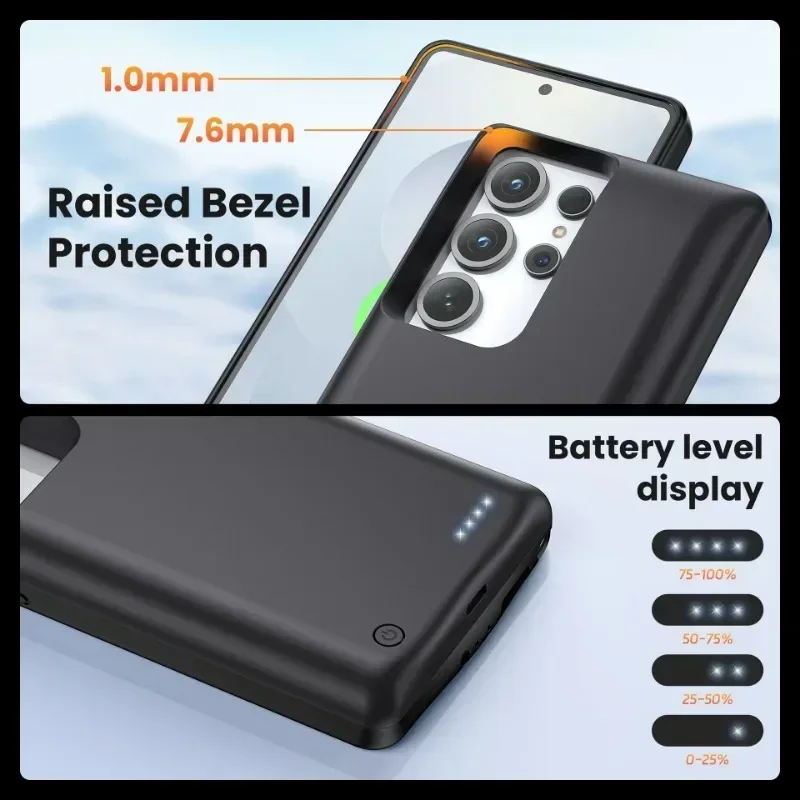Battery Charger Case Portable External Battery for Mobile Phone TPU Soft PowerBank Case for Samsung S22 S23 S24 Plus Ultra