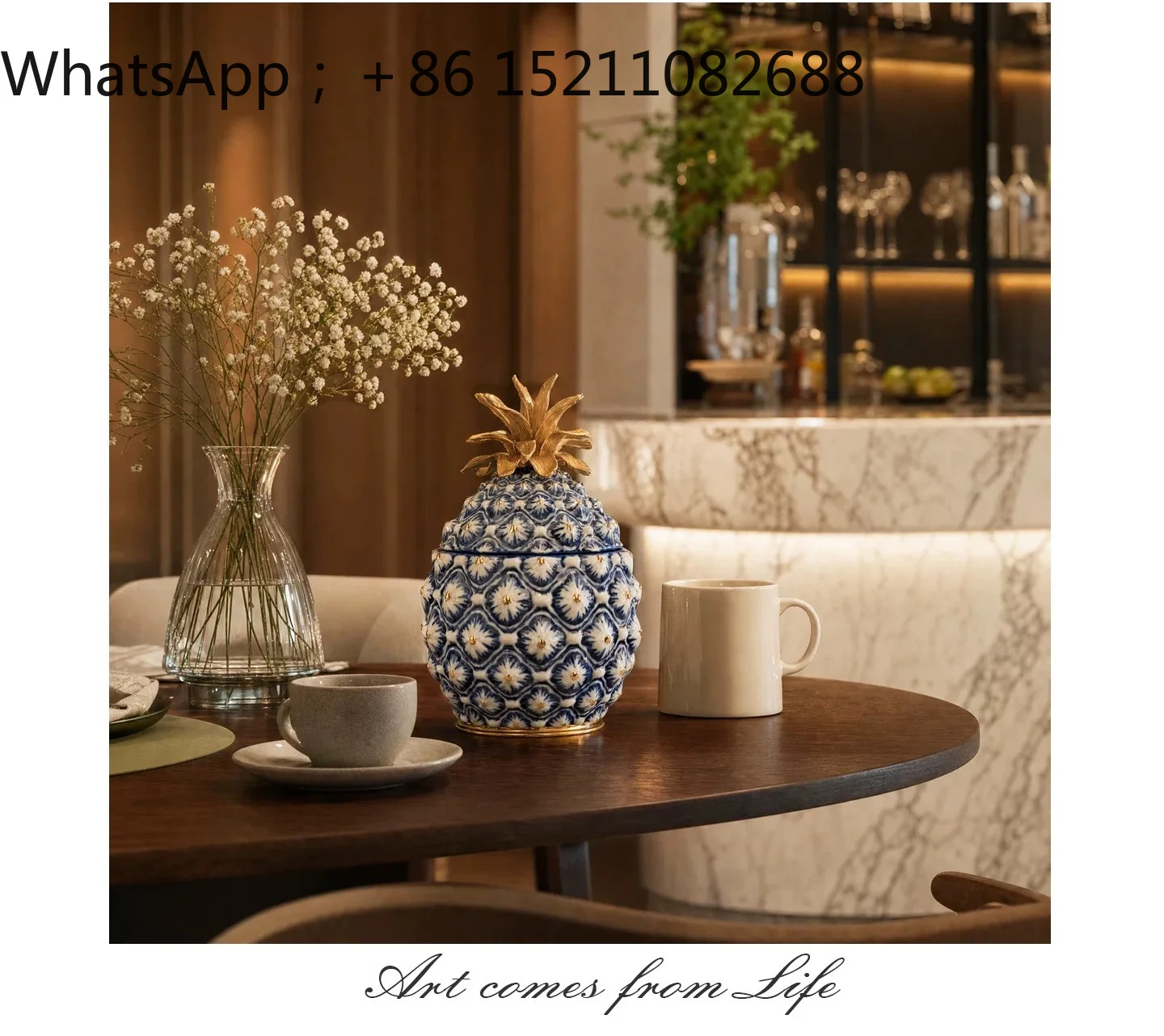 LLY new Chinese blue and white pineapple tea can ceramic boutique high-end storage artifact creative ornament ceramic jar