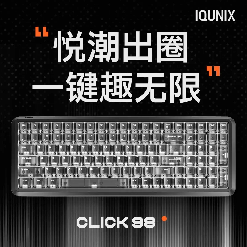 IQUNIX Click98 Wireless Tri-mode Mechanical Keyboard,wired/ 2.4G/Bluetooth, Hot-swappable  Gaming Keyboard for Office & E-sports