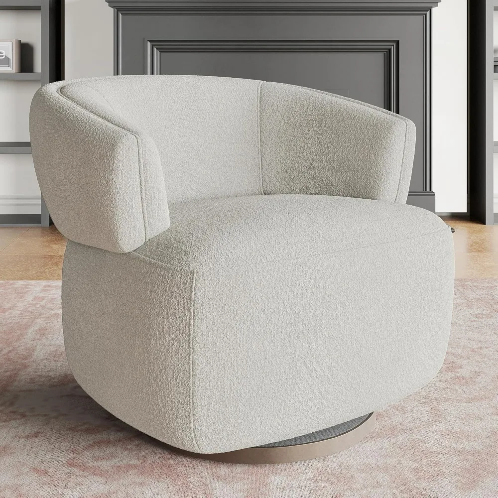 Swivel Accent Chair, Fully Assembled Round Barrel Chairs, Oversized Upholstered Armchair with 360-Degree Base, Living Room Chair