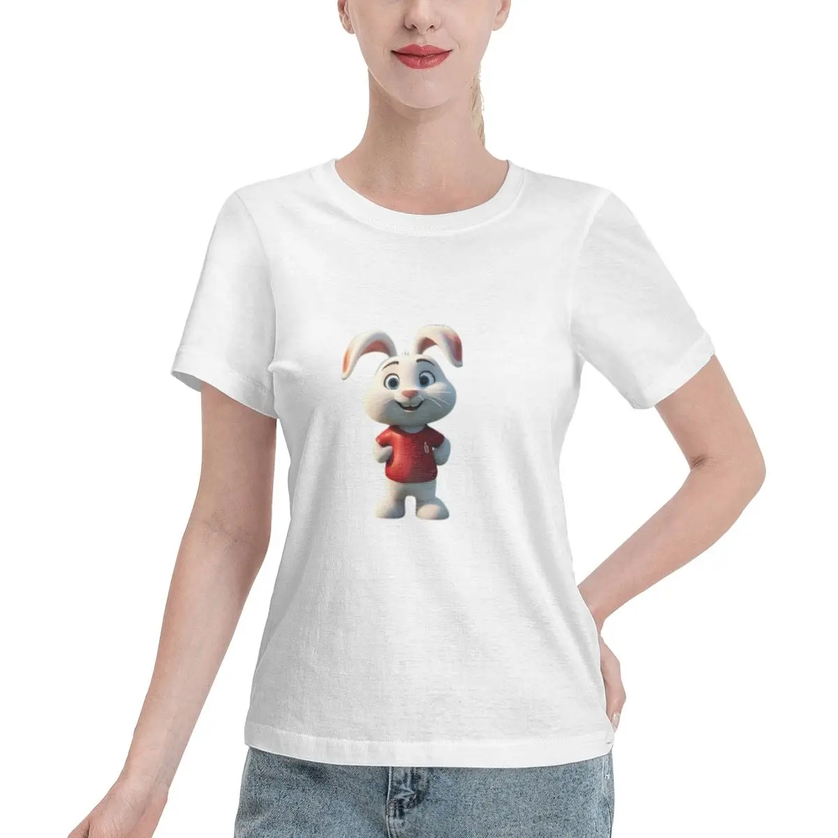 Oversized Option Rabbit In A Red Women's T-shirt Soft Girl Wholesale Blank Tee