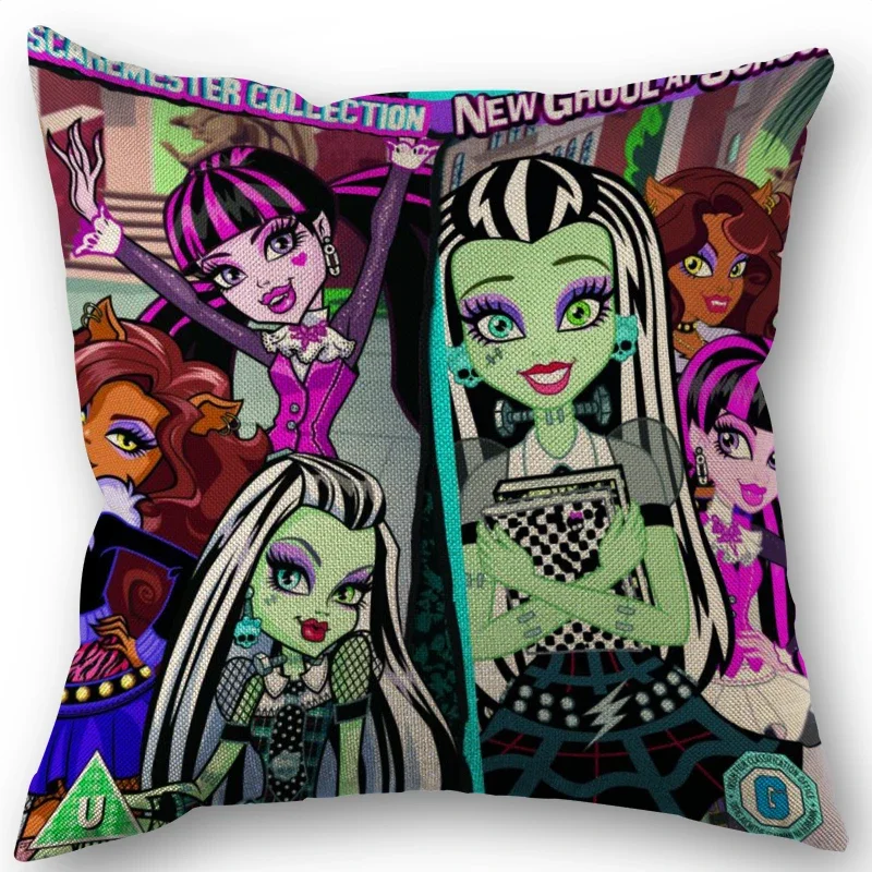 Monster High Fashion Girl Pillowcase Bedroom Home Decorative Cover 45x45cm Square Pillow Cases Cotton Linen Fabric No Fade