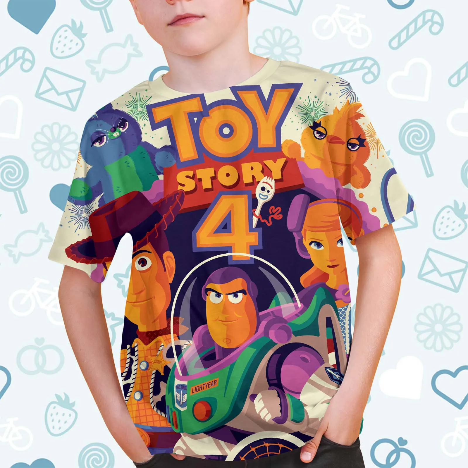 

2024 Summer Disney Toy Story Crew Neck Short Sleeve For Kids 3-14 Years Old Toy Story Casual Cute Girls T-Shirt Boys Sportswear