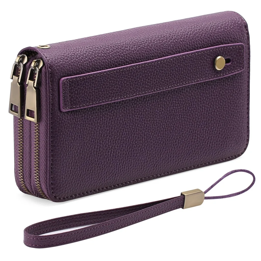 

Rfid Blocking Wallet Vintage Women'S Long Clutch Wallet Double Zipper Wallet High-Quality Pu Leather Wristlet For Short Trips