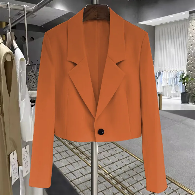 Blazer décontracté ultra court pour femme, un bouton, blanc crémeux, assressenti, salle de bain O, nouvelle mode, automne, 2024