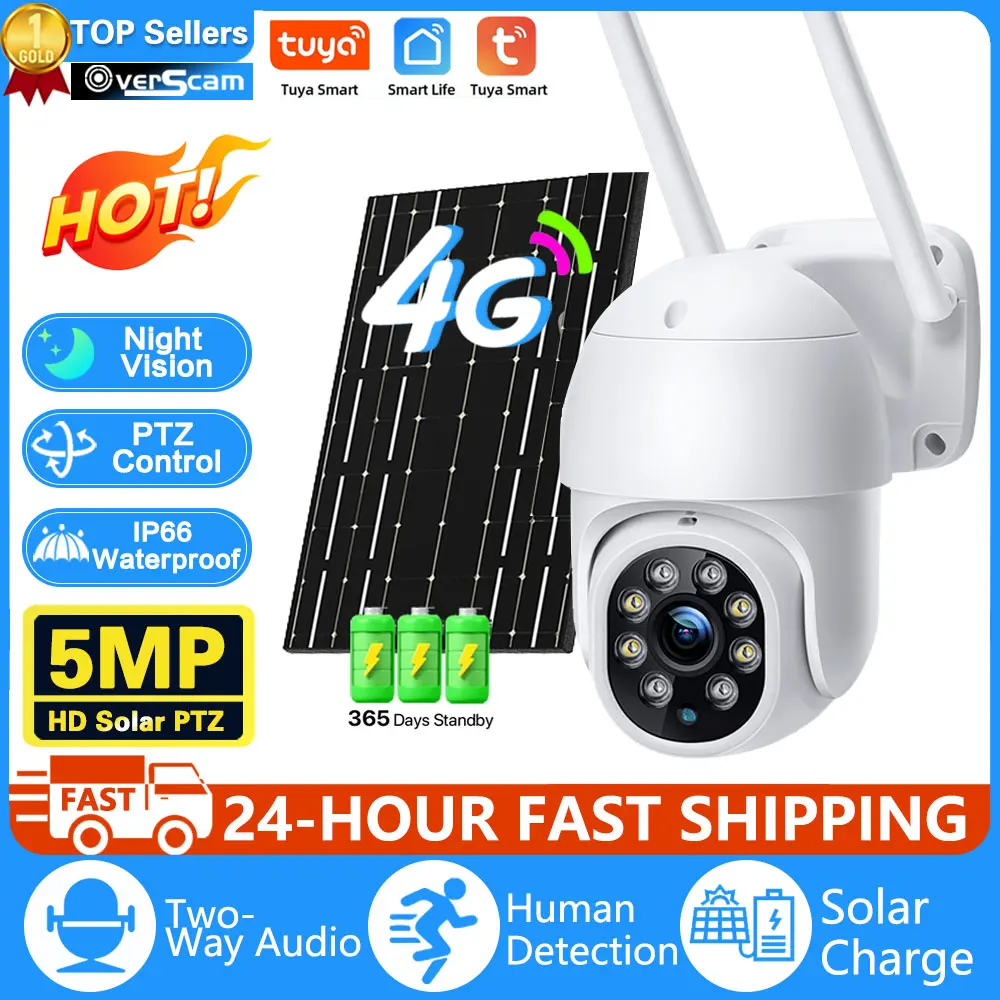 

4G Sim Card PTZ Camera Outdoor Wireless Solar IP Camera 5MP HD Solar panels Video Surveillance Camera Long Time Standby Tuya APP