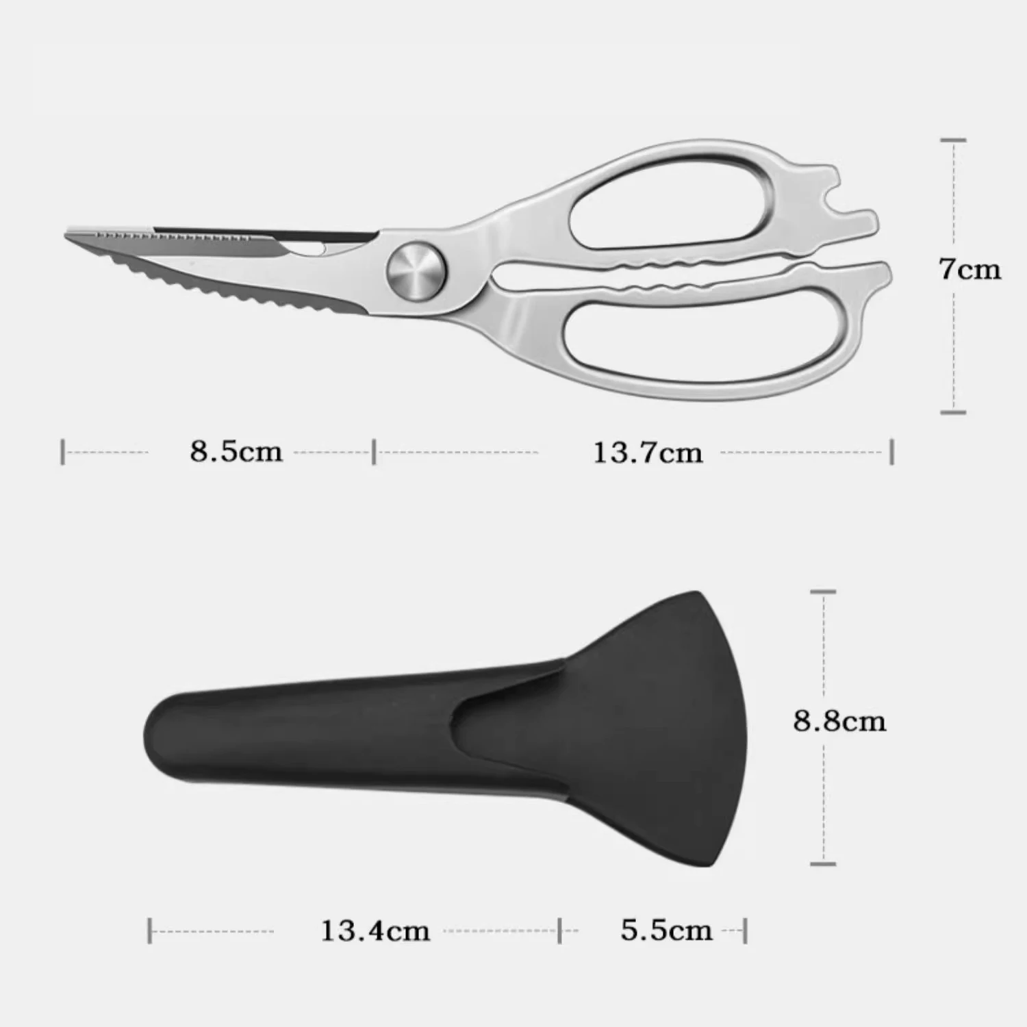 All-steel Full Tang Kitchen scissors chicken bone scissors stainless steel multi cut vegetables kill fish barbecue scissors