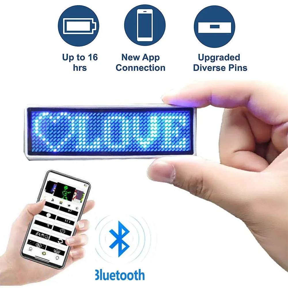 LED Fully New Bluetooth LED Display HD Text Digits Pattern Display LED Name Badge DIY Programmable Scrolling Message Board Mini