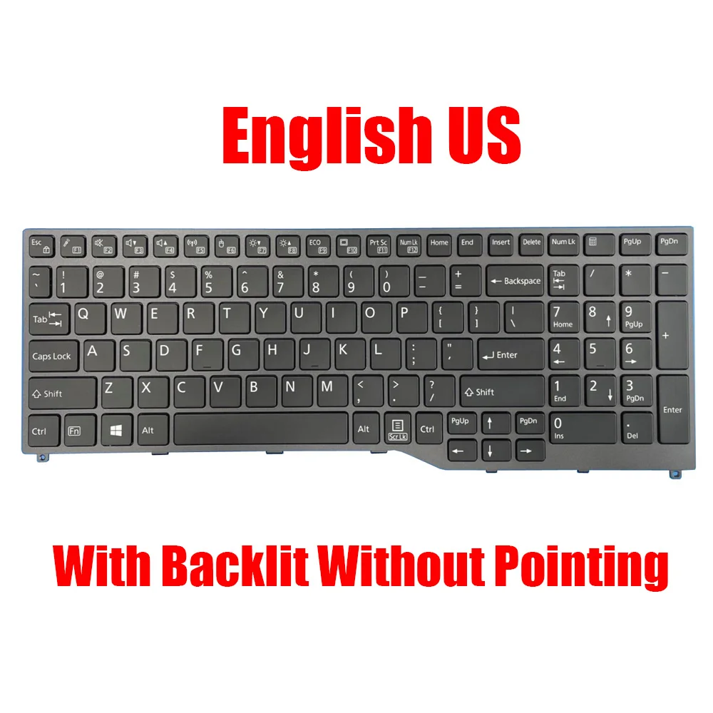 

English US / Nordic NE Laptop Keyboard For Fujitsu For LifeBook E458 E459 U757 U758 Black With Backlit Without Pointing New