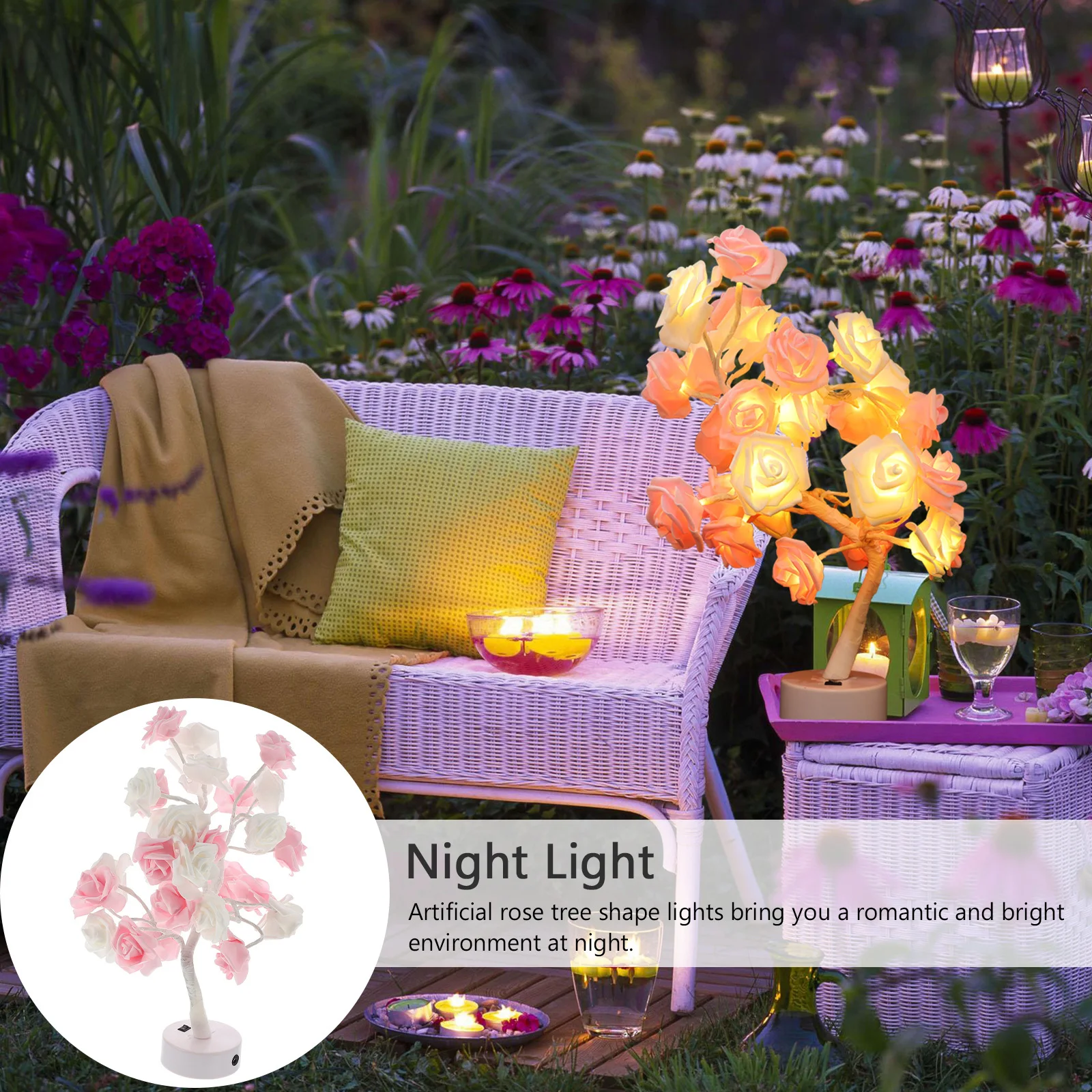 

Rose Tree Shape Led Lamp, 4 Aa Powered Night Light, Portable Decorative Desktop Lamp For Bedroom Living Room