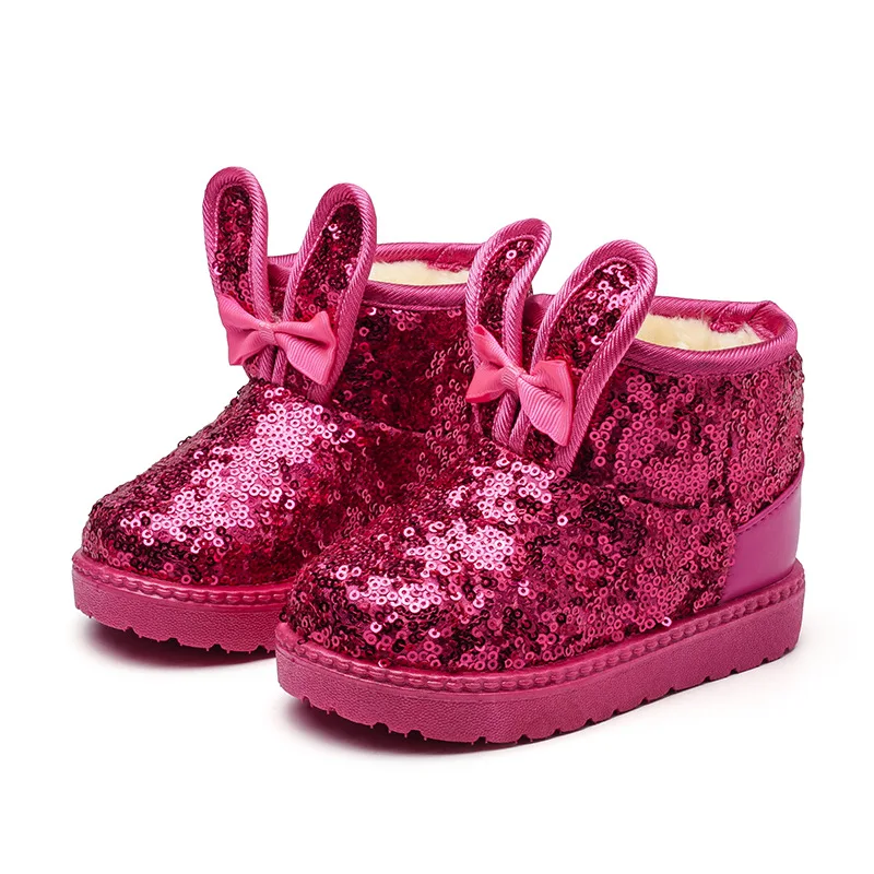 Girl Boot Autumn Sequined Rabbitear Girl Shoe WithPlush Cotton Shoe Kid Snow Boot Allmatch Boy Shoe Girl Winter Boot Wholesale