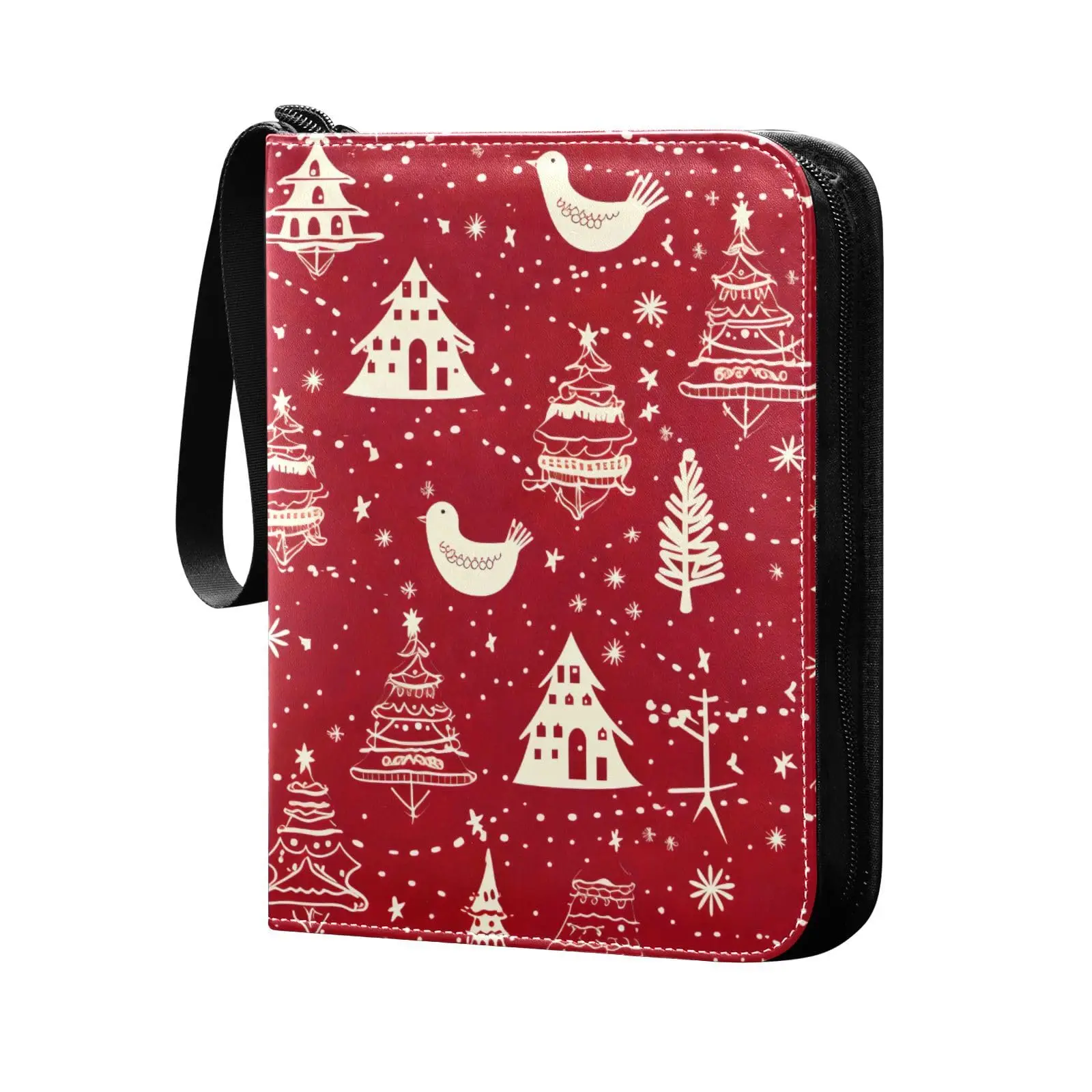 Christmas Tree Elks Red 4 Pocket Card Binder, 400 Double Sided Pocket Album for Sport Game Cards, Unique Card Collection Storage