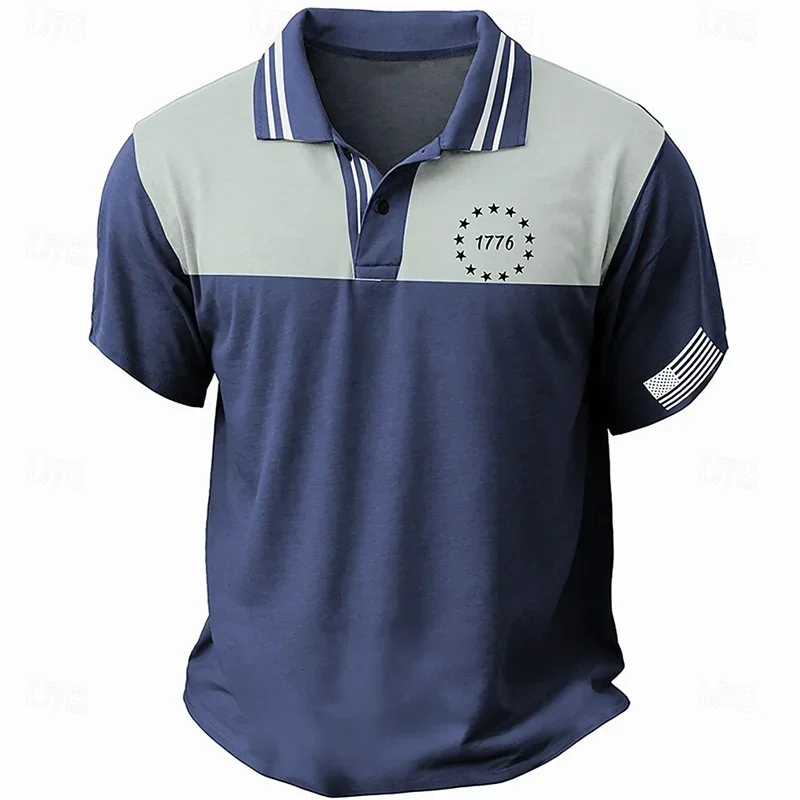 Men's Polo Shirt Colorful Line Pattern 3D Color Block Print Lapel Button Casual Fashion Trend Shirt