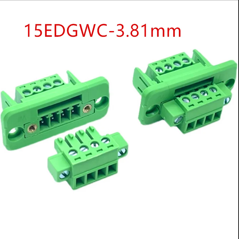 5sets HJXY  Wall-through fixed panel 15EDGWC-3.81mm solderless butt joint with flange frame plug-in terminal block