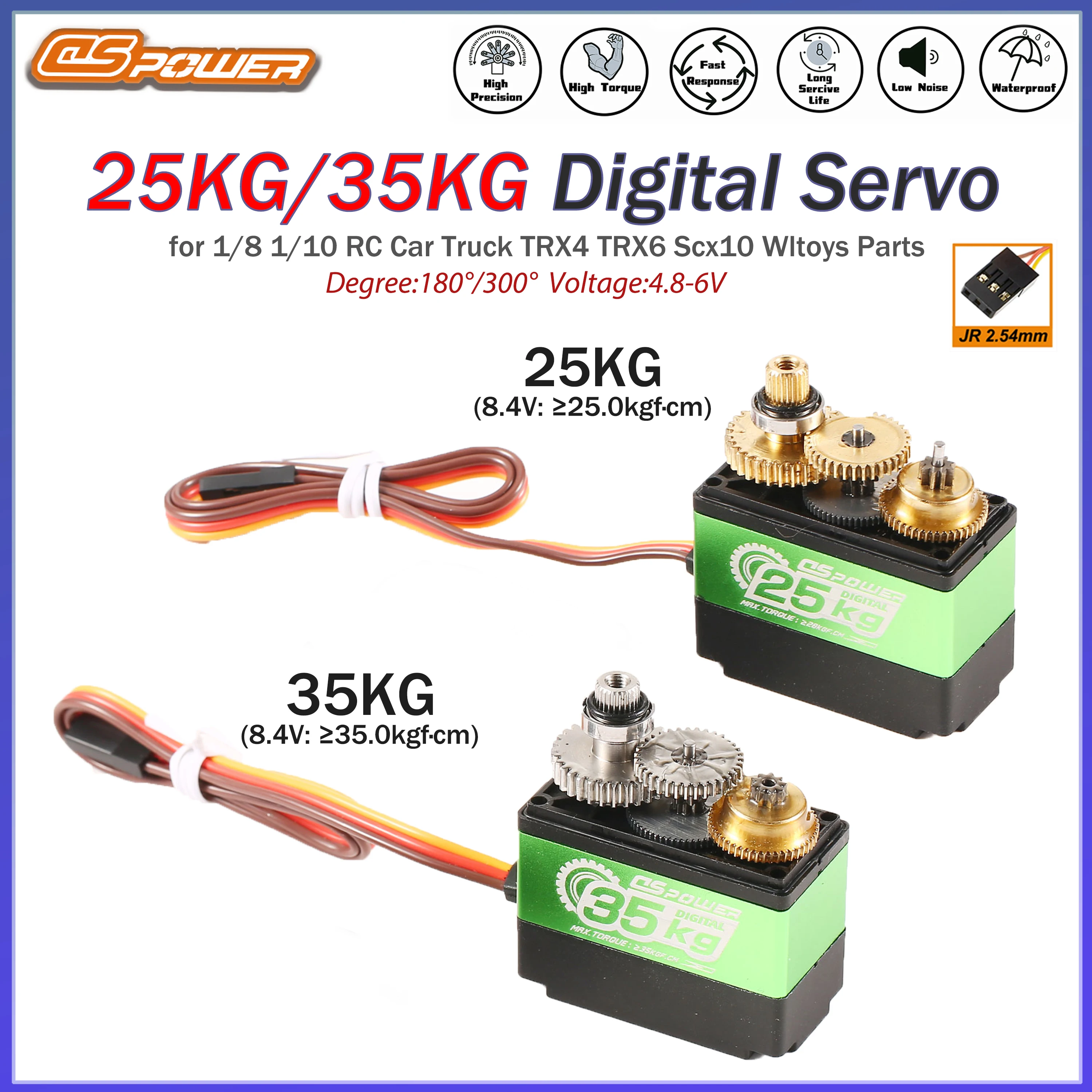 DSpower 25KG 35KG Metal Gear Digital Servo 180 300° Waterproof High Troque Motor 25T Arm for 1/8 1/10 RC Car TRX4 TRX6 Scx10 Toy
