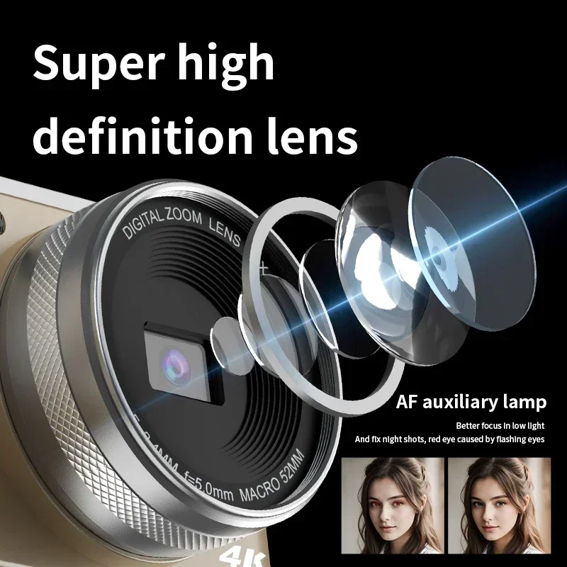 كاميرا رقمية 4K، تكبير رقمي 64 ميجابكسل 16X، 180 °   مسجل فيديو عتيق للتصوير الفوتوغرافي بشاشة قابلة للطي لكاميرا ويب YouTube Ins Selfile