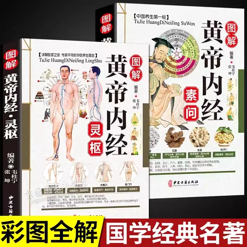 New 2 Book/set Illustrated Yellow Emperor's Internal Classic in Chinese TCM Book Annotations to the Original Translation