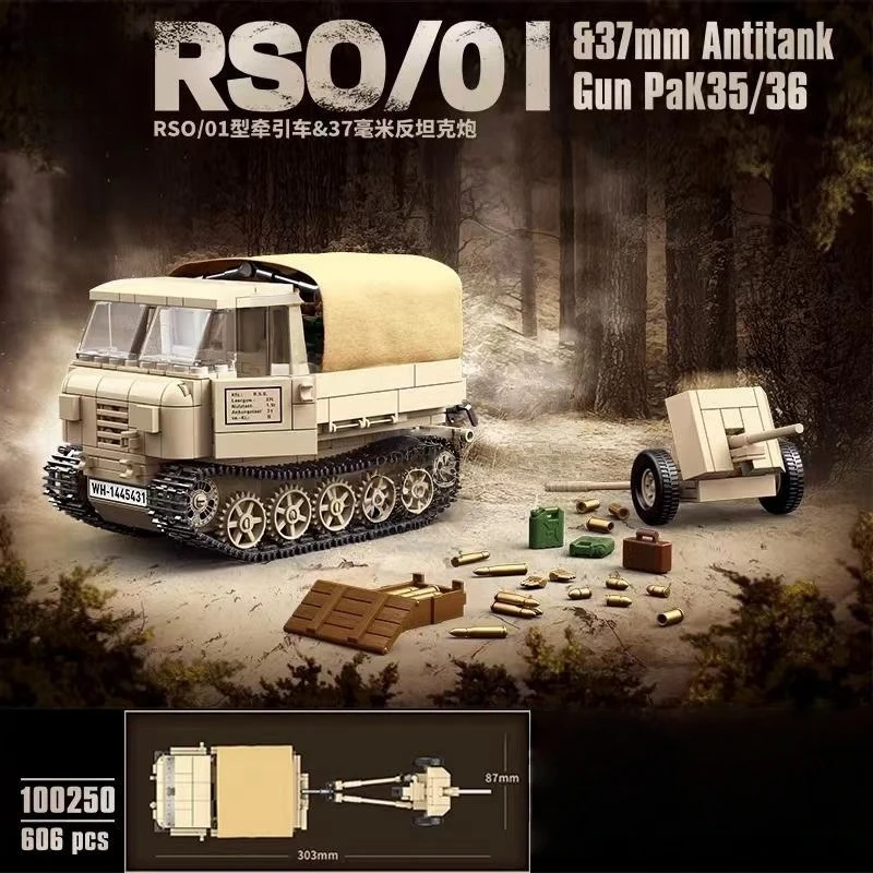 RSO/01 tractor&37mm anti tank gun Tank Model Building Block Tank Iron donkey Educational Puzzle Toy  Building Block Gift Sets