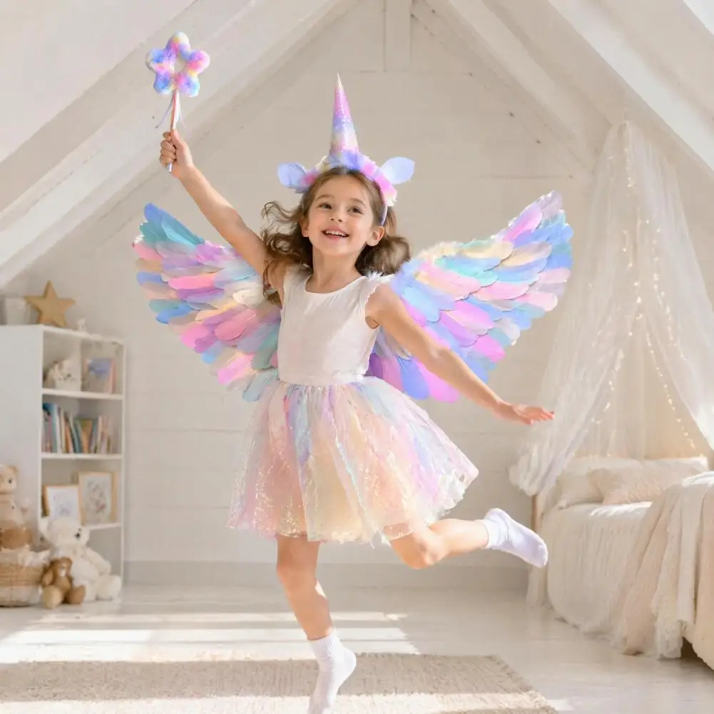 Feathered for Christmas Angel Colorful Angel Feather for Kids Halloween Costume Accessory with Elastic Strap Cosplay for Photo