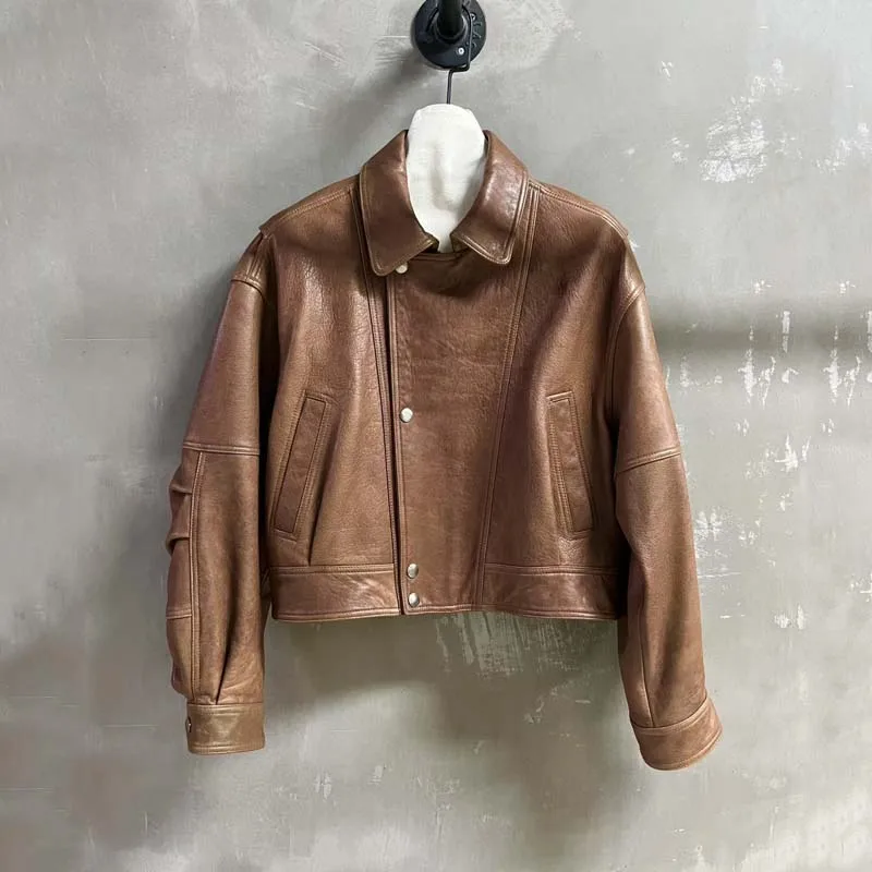 

Высококачественное женское пальто весна-осень 2026, новая модная модель, короткое, из импортной натуральной овчины, с отложным воротником.