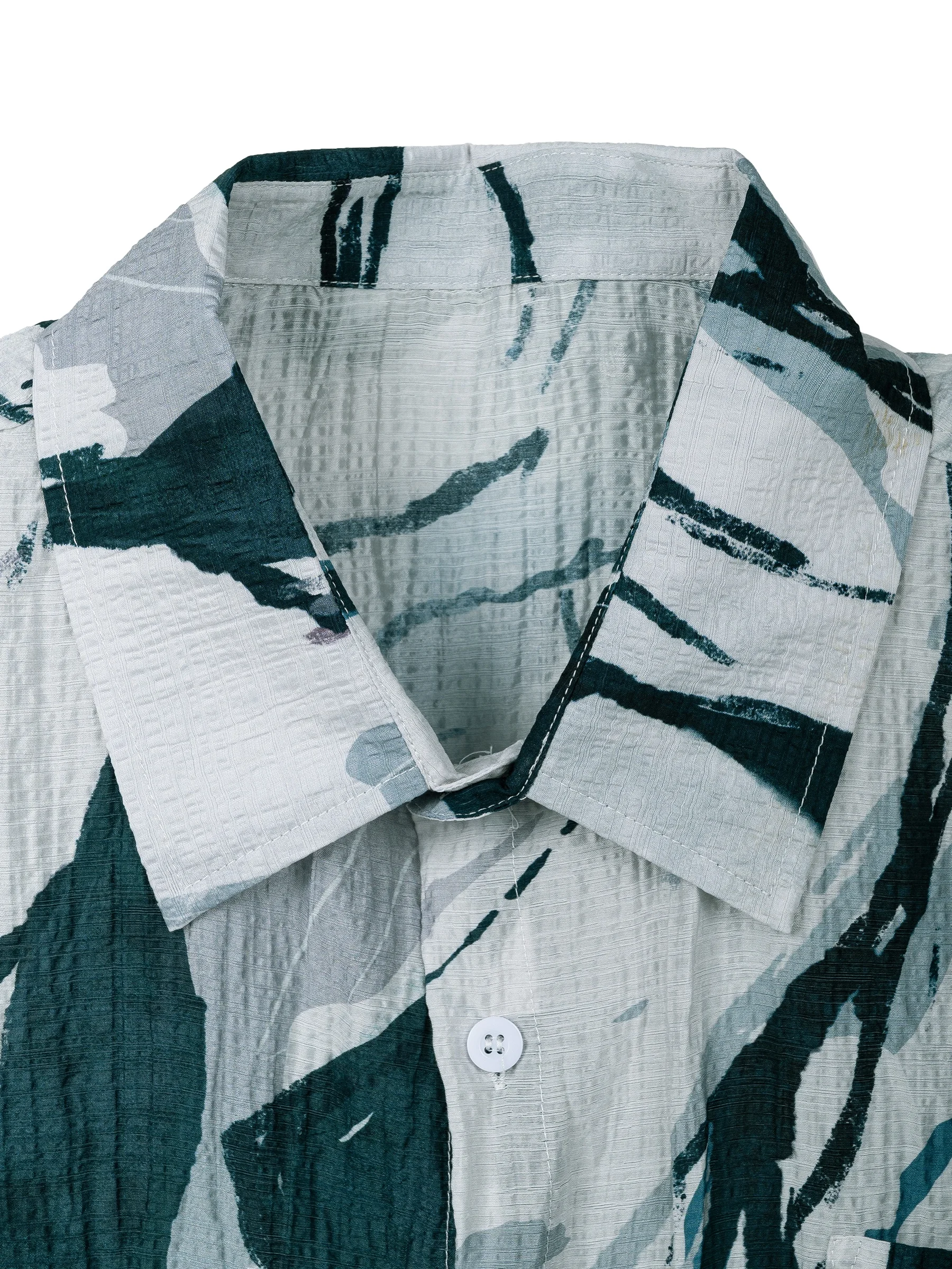 Men's Printed Shirt, Fashionable Branch Pattern Lapel Cardigan, Short-Sleeved Summer Beach Trend And Individual Top