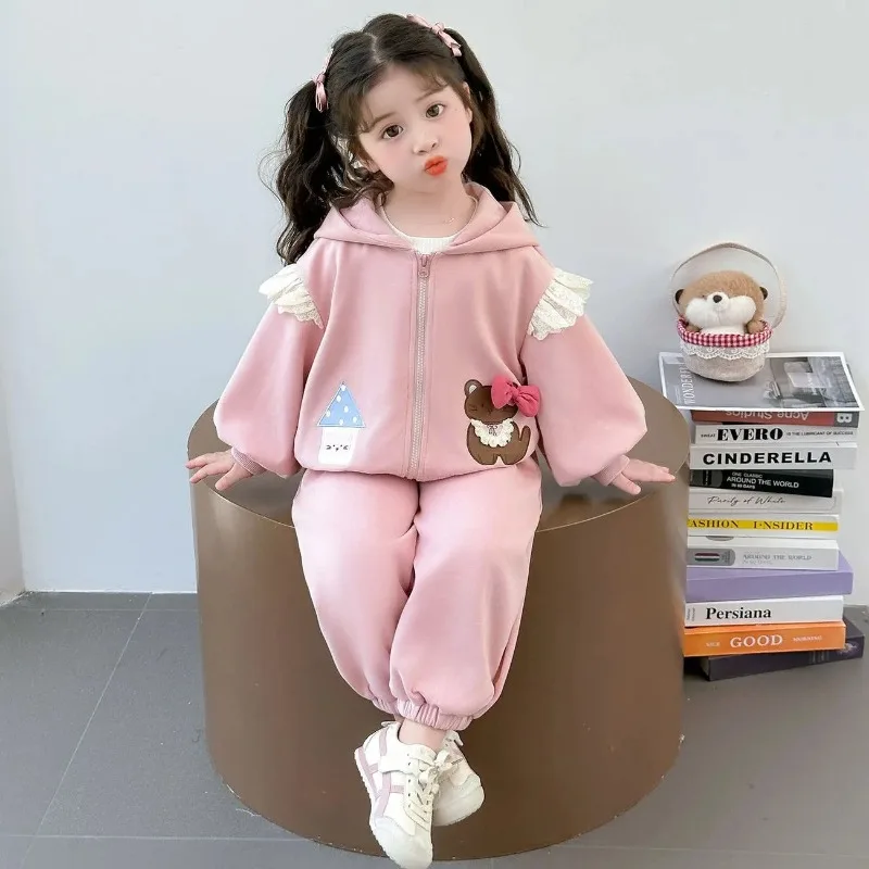 

Kawaii Hello Kitty Sanrio Children Cute Cartoon Comfortable Warm Sportswear Add Cotton Jacket Trousers Birthday Gift for Kids
