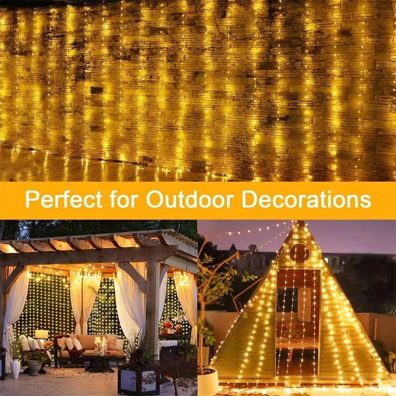 Imagem -05 - Outdoor Led Solar Curtain Lights Lâmpadas Fairy String Light Guirlanda Decoração de Natal Jardim Pátio Decoração de Quintal m 6m