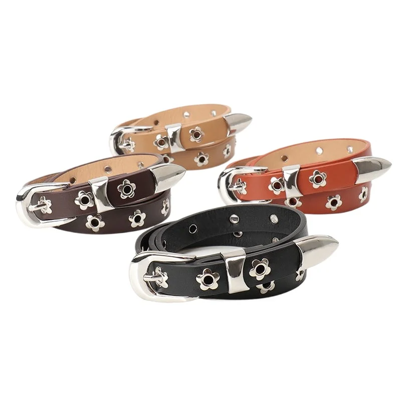 เข็มขัดผู้หญิงสไตล์เรโทรใหม่ ขนาด 1.9x105 ซม. ลายดอกไม้ ดีไซน์เท่ห์  แนวพังก์  สำหรับใส่กับกางเกงลำลอง