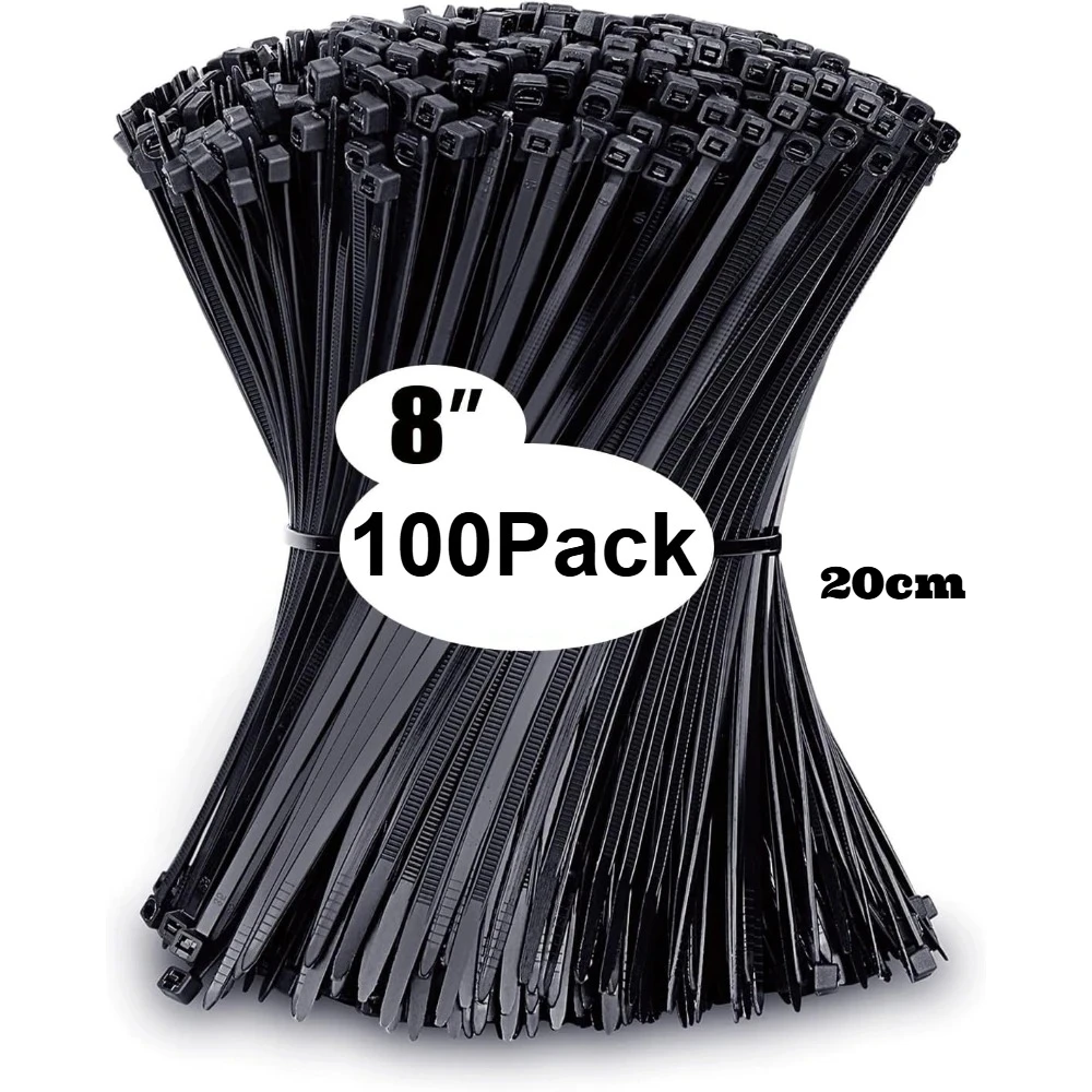 Kabelbinder in verschiedenen Größen (4 Zoll + 6 Zoll + 8 Zoll + 12 Zoll), 100/400 Stück, schwarze Kabelbinder, UV-beständig