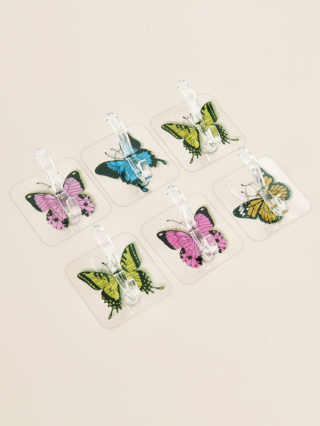 Butterfly Pattern Random Acrylic Non Punching Plastic Hooks For Clothes Hats, Bedrooms Bathroom Walls Universal Strong Adhesive