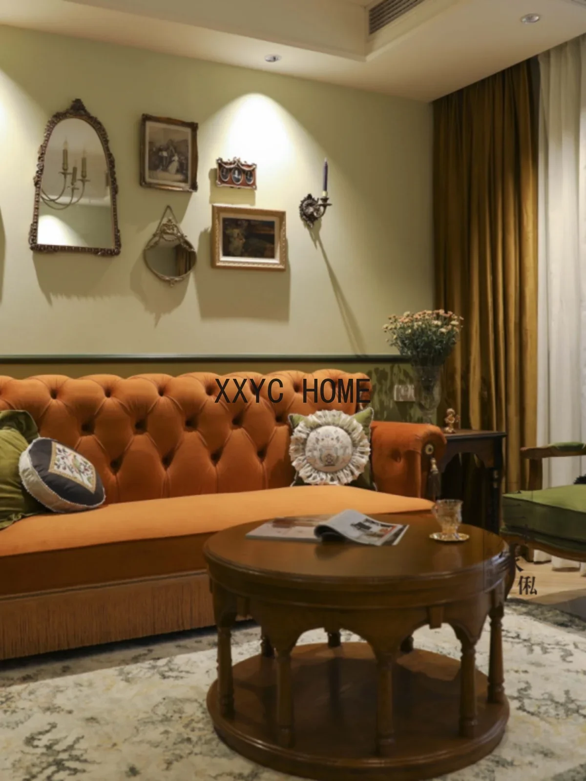 American Solid Wood Light Luxury and Simplicity round Tea Table Logs