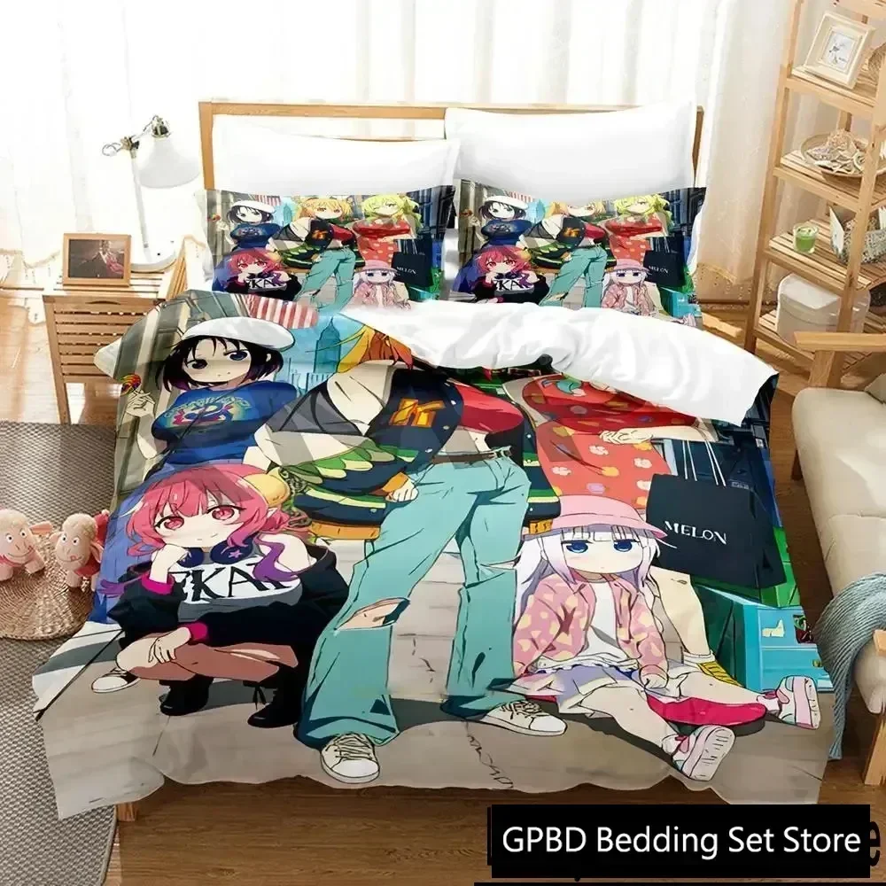 3D Print Anime Miss Kobayashi's Dragon Maid Comfortable Duvet Quilt Cover Pillowcase Bedding Set Bedroom Decoration Home Textile