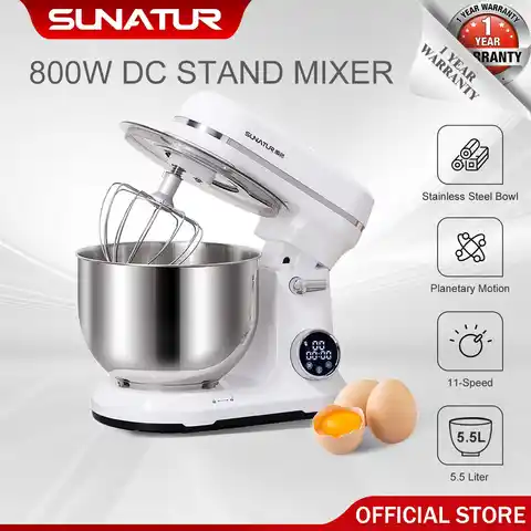 SUNATUR SM-602E DC Stand Mixer-5.5L Automatic Dough Mixer | 800W Quiet Motor | Home & Commercial Use