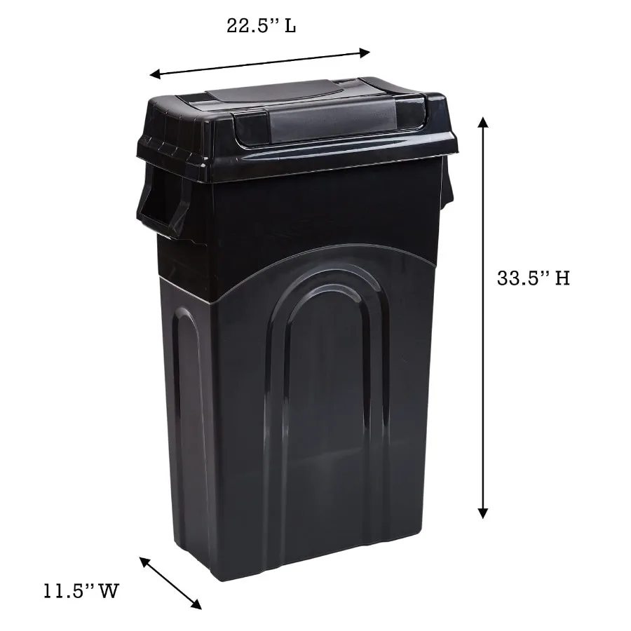 Highboy Waste Container with Swing Lid, 23 Gallon, Space Saving Slim Profile and Simple Bag Removal, Handles for Easy Carrying,