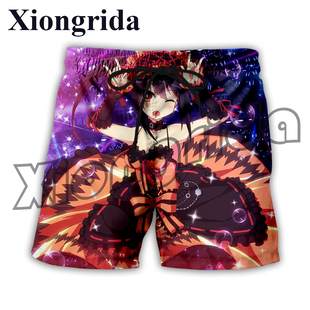 Mens Anime Shorts Date A Live Tokisaki Kurumi 3d Print Beach Shorts Casual Harajuku Board Shorts Male Clothes S-6xl