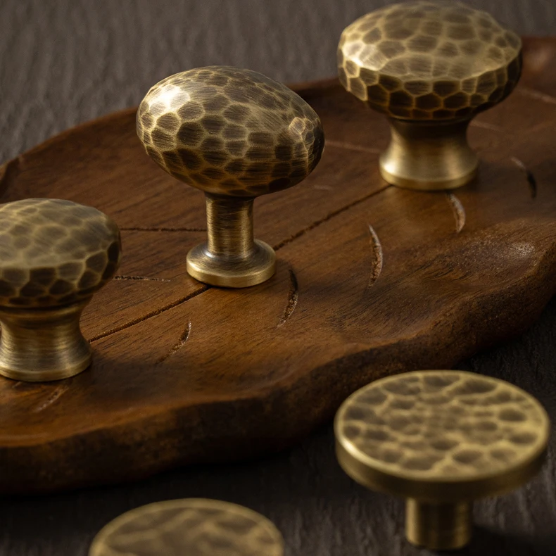 Hammered brass cabinet knob in antique brushed finish — product image 22