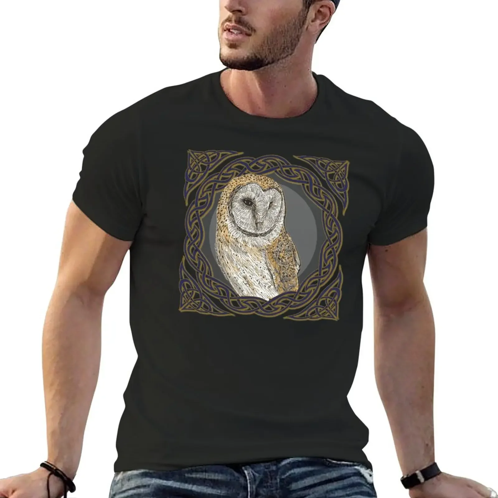 Celtic Owl T-Shirt street wear cotton graphic tees compression shirt men